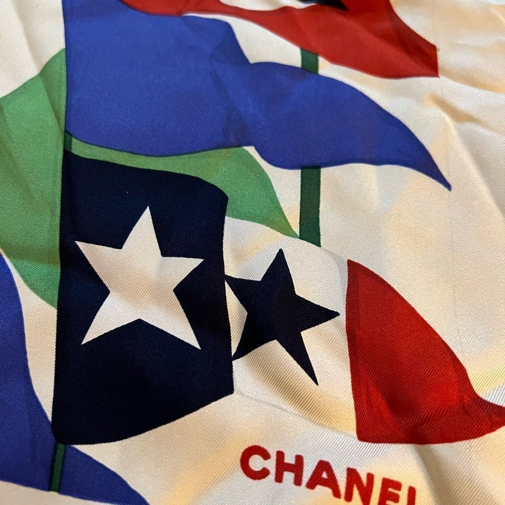 AUTH CHANEL FLAG SCARF- 100% silk