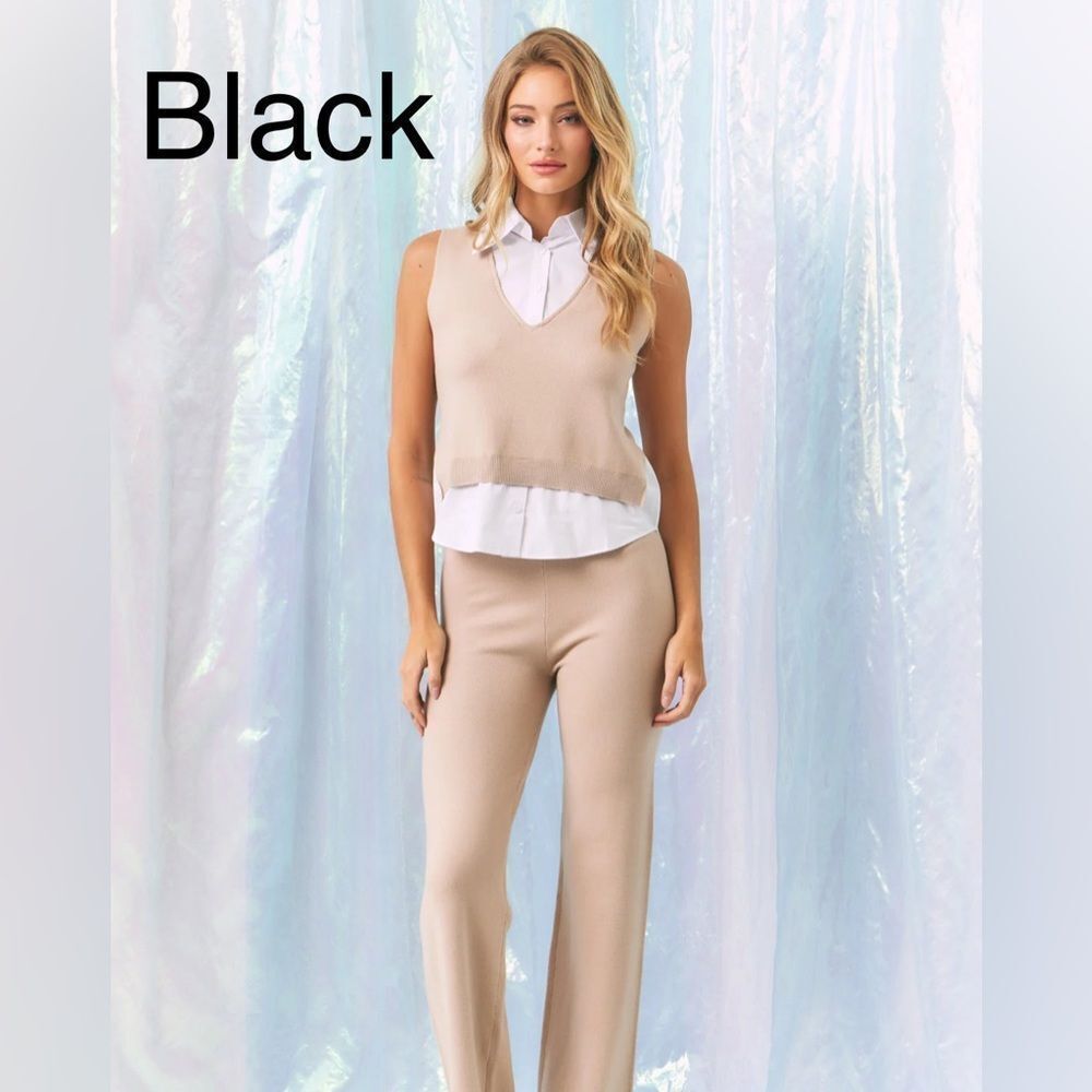 092. BLACK!!! SADIE KNIT VEST AND PANT SET