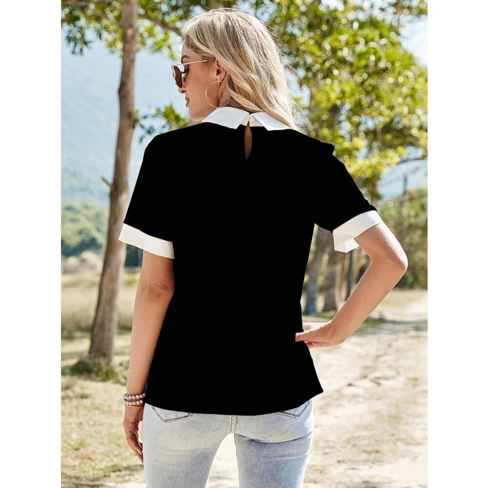 Black Blouse Shirt White Collar
