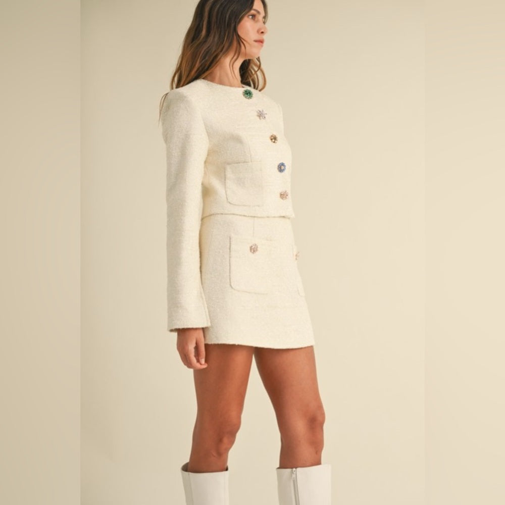 092. Multicolor Jewel Elegant Tweed Skirt Suit Set