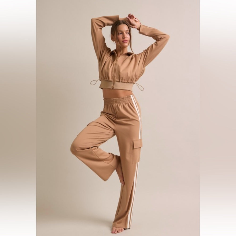 501. Jacket and Track Pant Suit Set- TAN