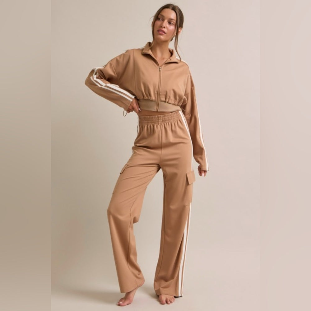 501. Jacket and Track Pant Suit Set- TAN