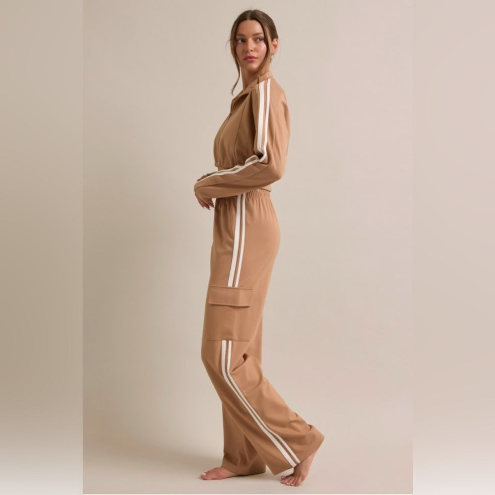 501. Jacket and Track Pant Suit Set- TAN