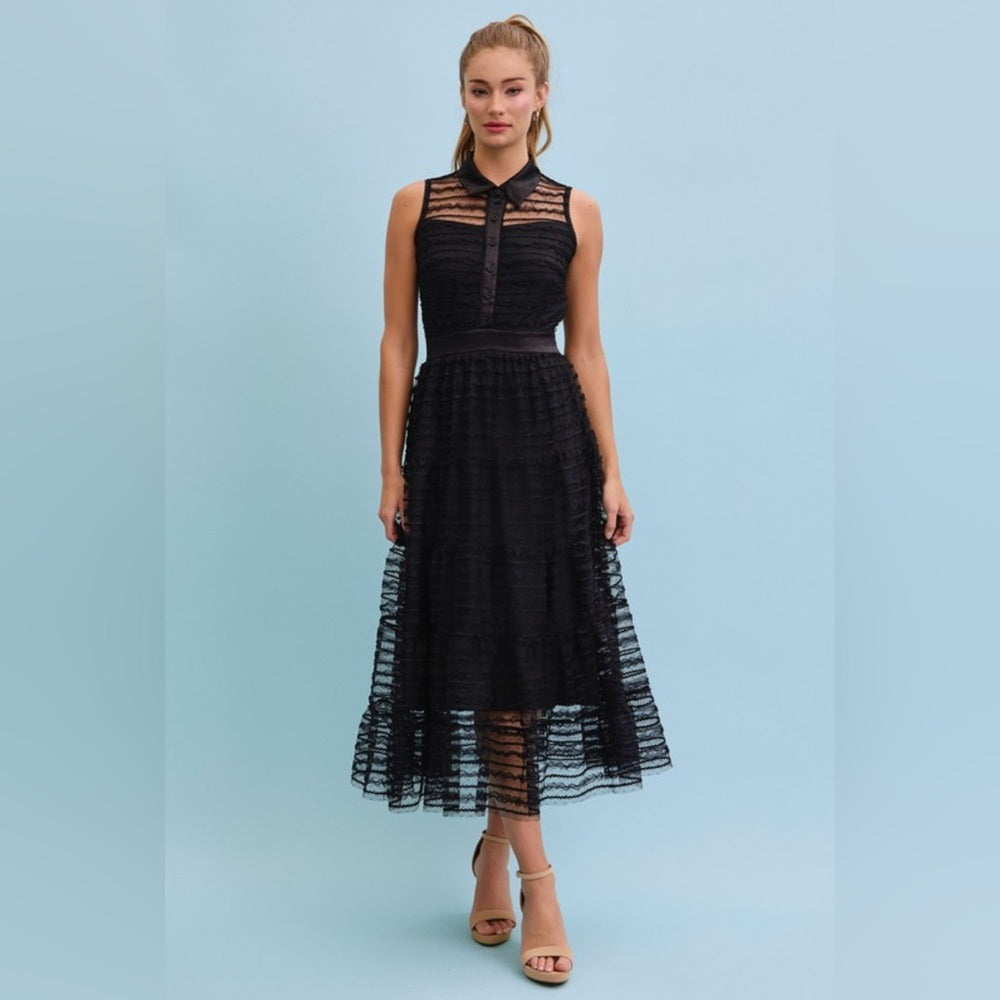 504. Elegant Black Lace Midi Dress