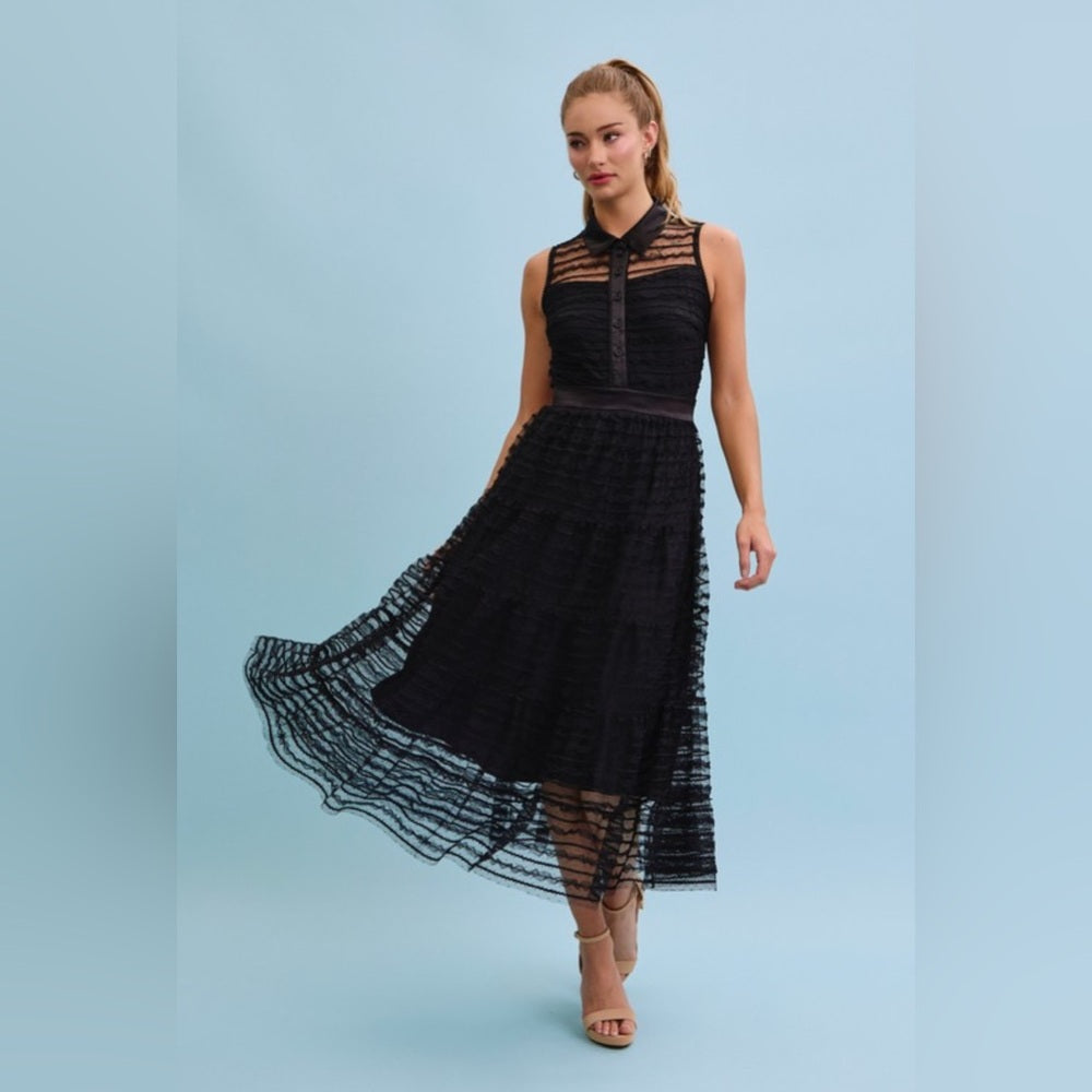 504. Elegant Black Lace Midi Dress