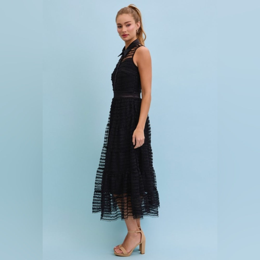 504. Elegant Black Lace Midi Dress