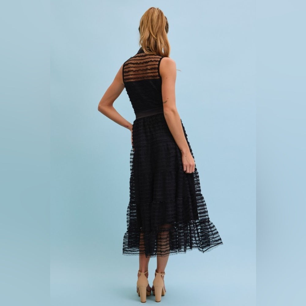 504. Elegant Black Lace Midi Dress