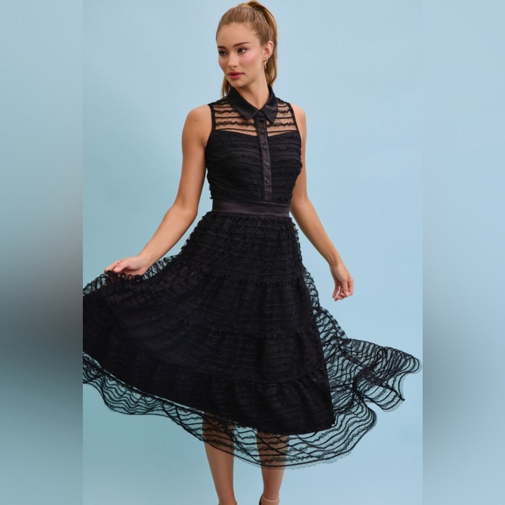 504. Elegant Black Lace Midi Dress