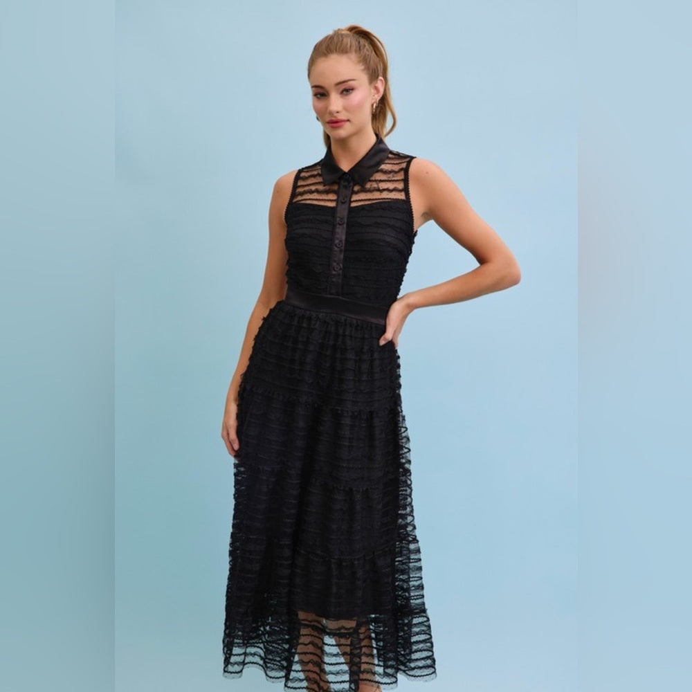 504. Elegant Black Lace Midi Dress
