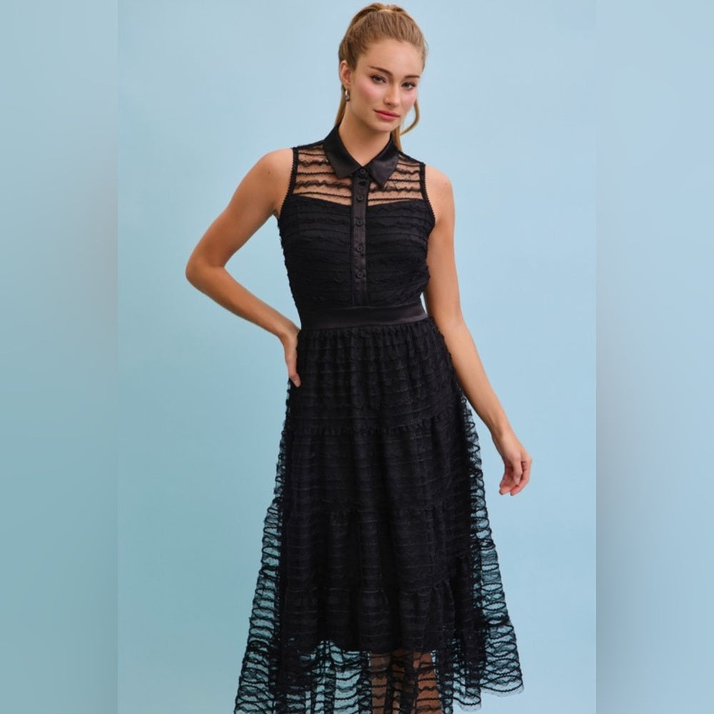504. Elegant Black Lace Midi Dress