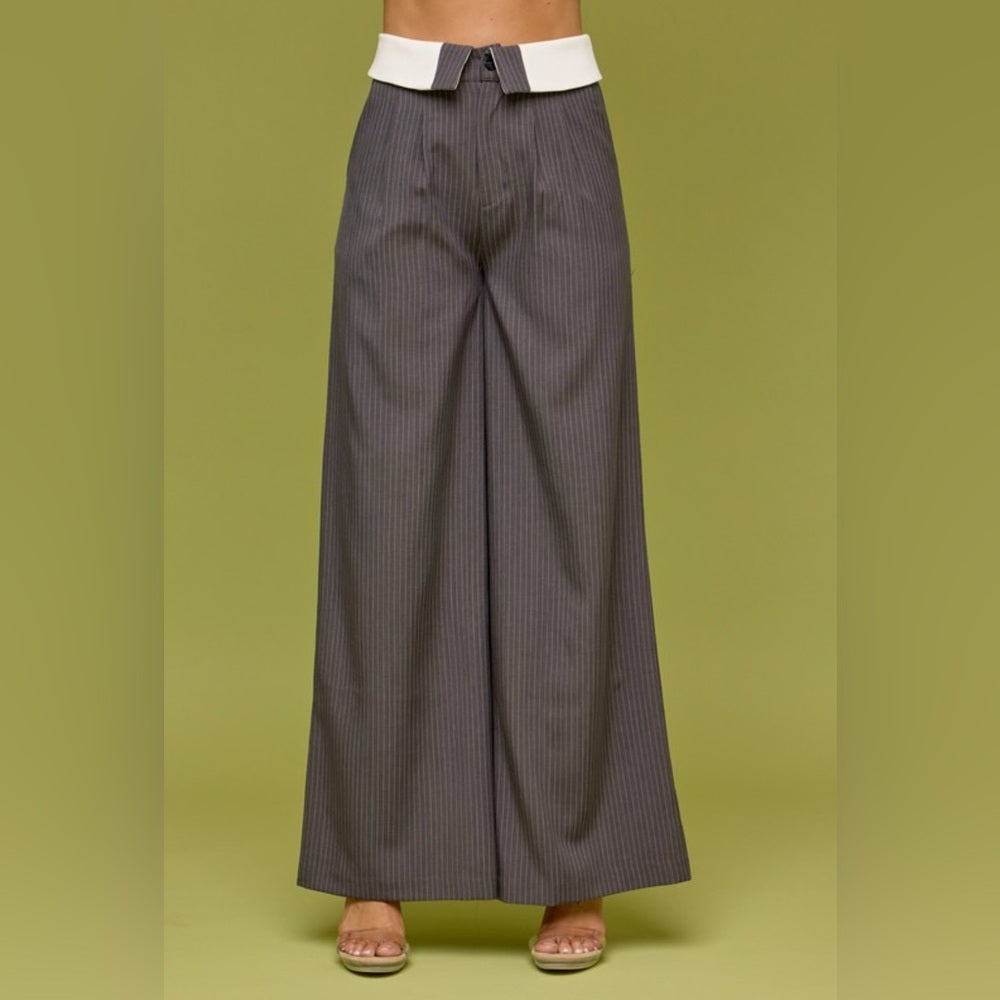 Pin Stripe Vest and Pant Suit Set- Charcoal