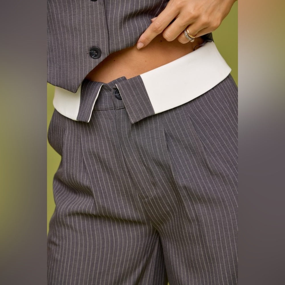 Pin Stripe Vest and Pant Suit Set- Charcoal