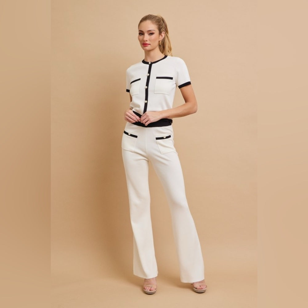 Cardigan & Pant Set, Black and White with Gold Buttons