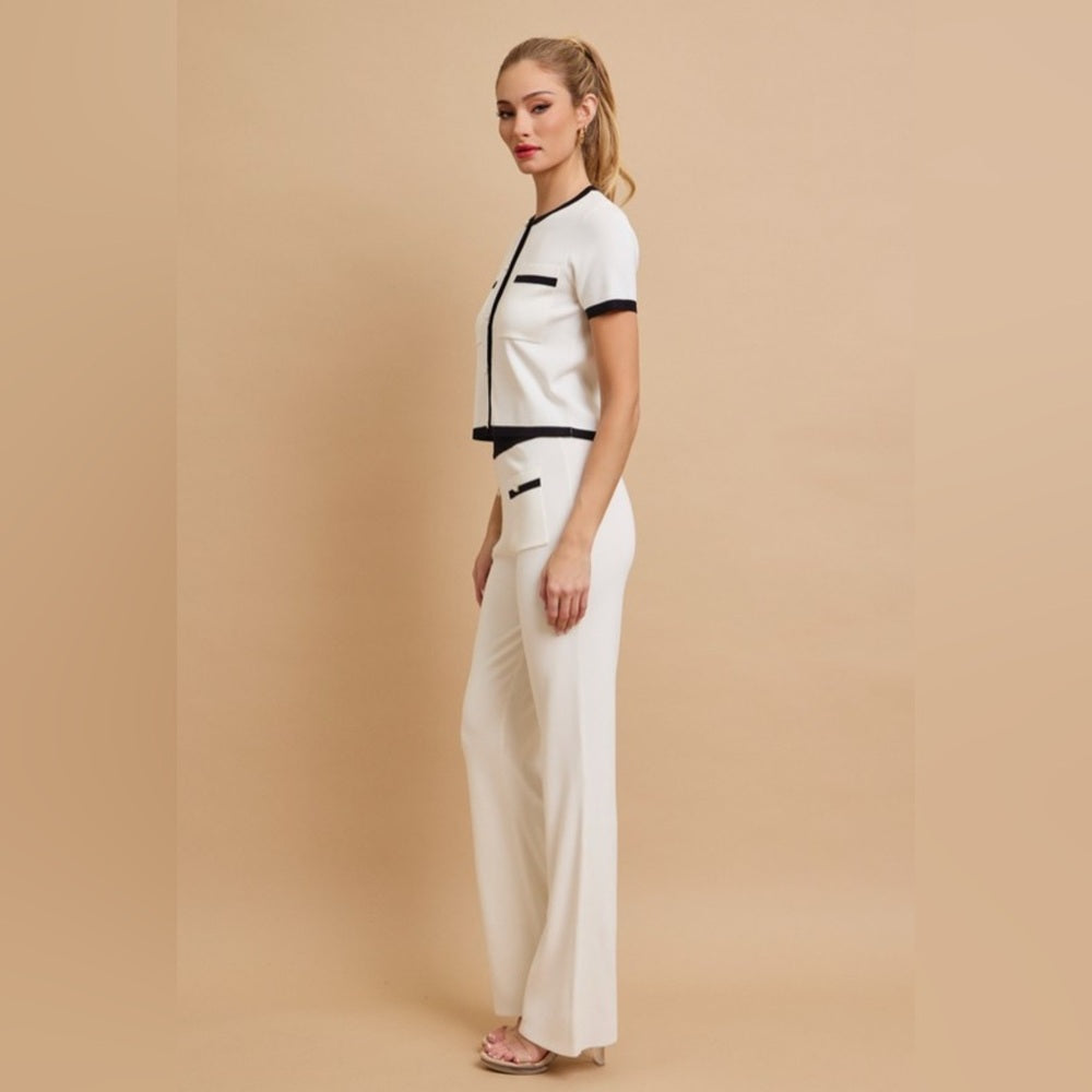 Cardigan & Pant Set, Black and White with Gold Buttons