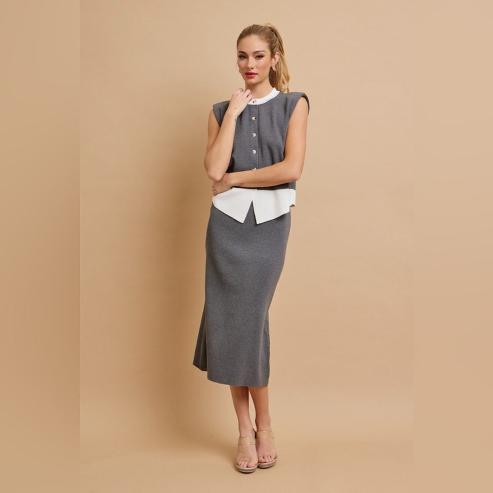 Gray Sleeveless Midi Skirt Set