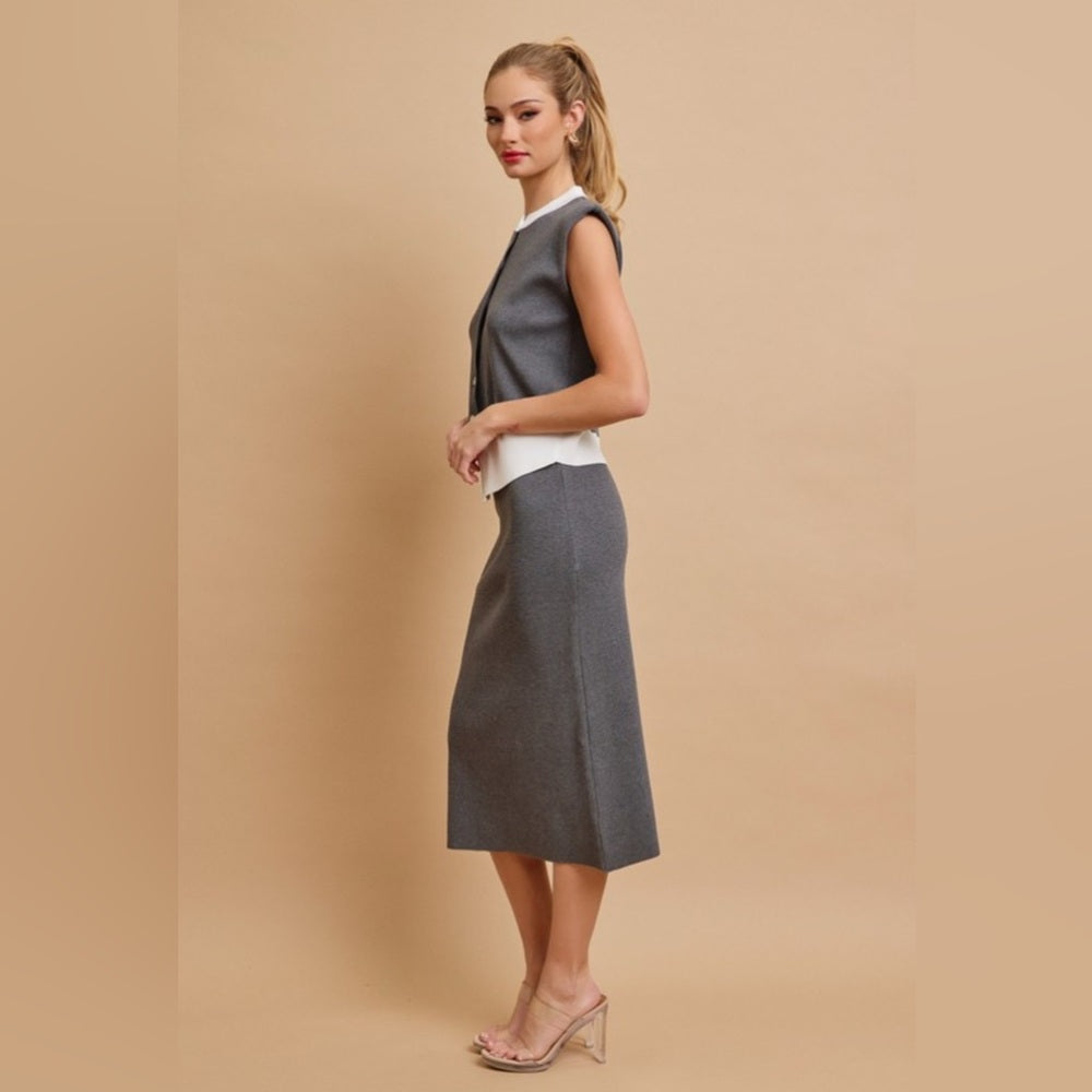 Gray Sleeveless Midi Skirt Set