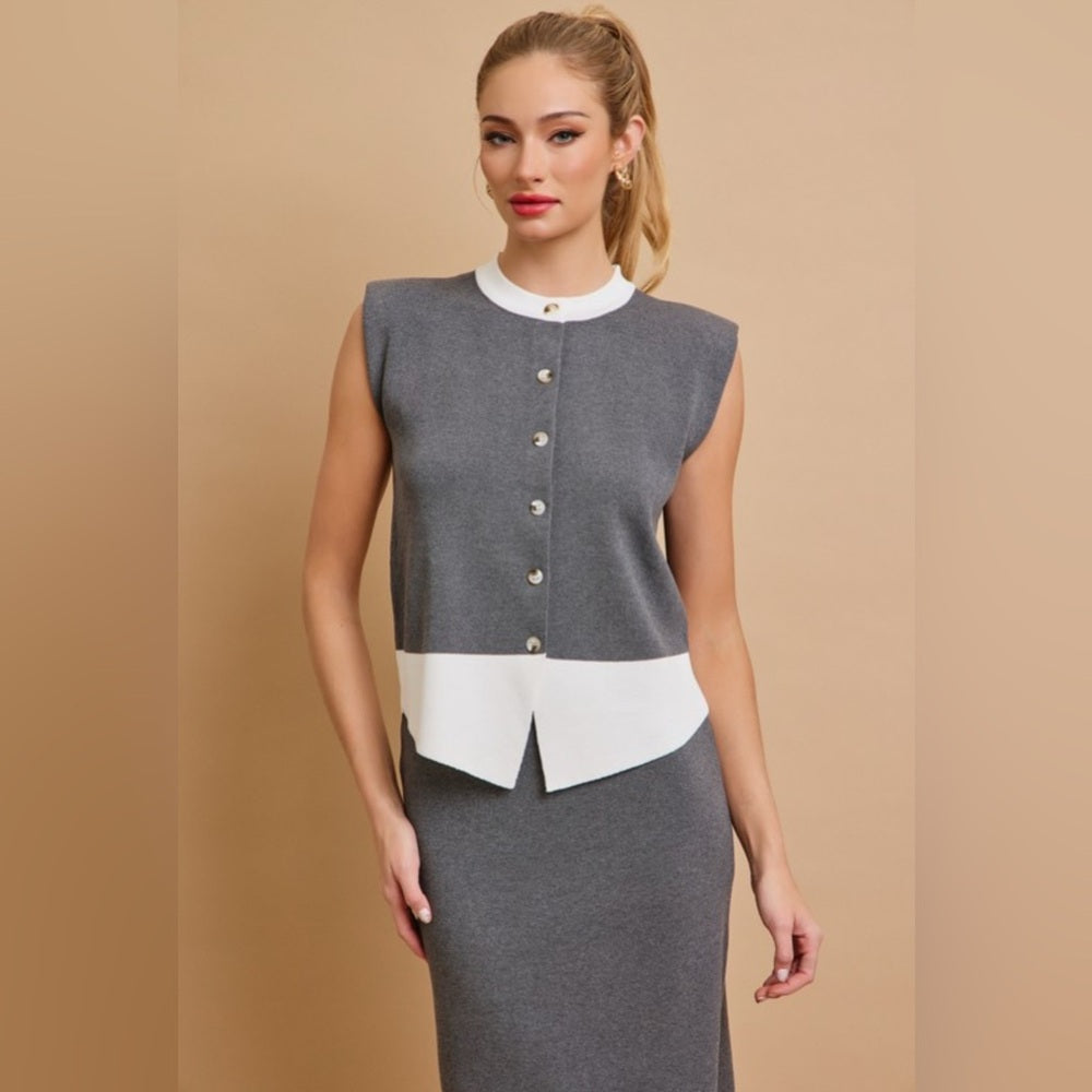 Gray Sleeveless Midi Skirt Set