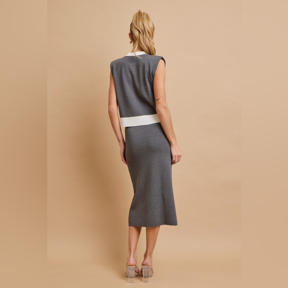 Gray Sleeveless Midi Skirt Set