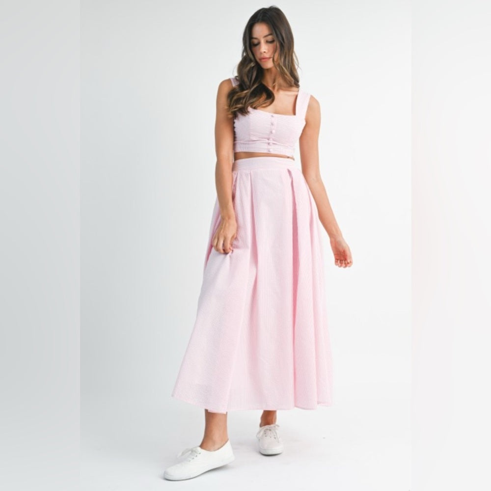 Elegant Pink Maxi Skirt Set
