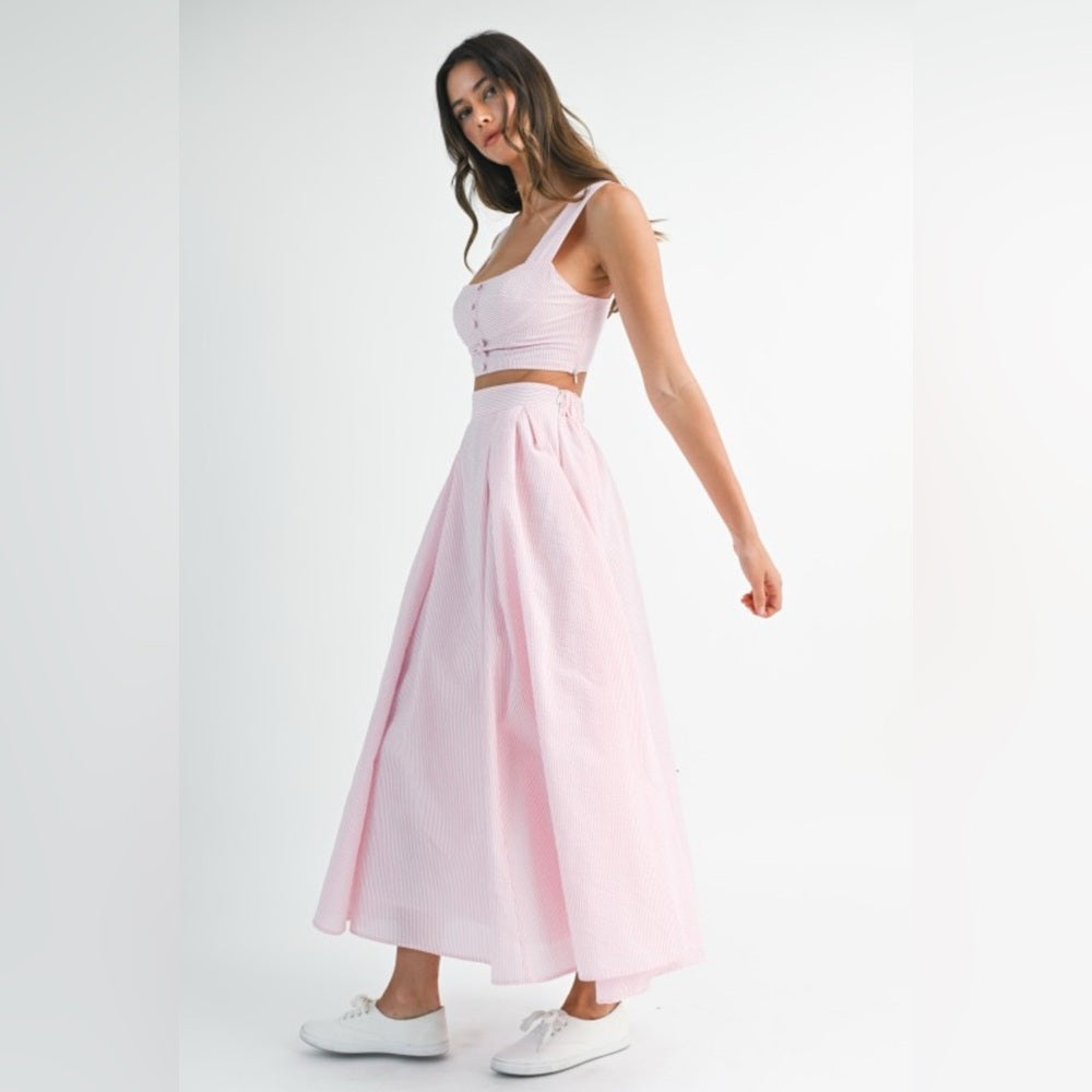 Elegant Pink Maxi Skirt Set