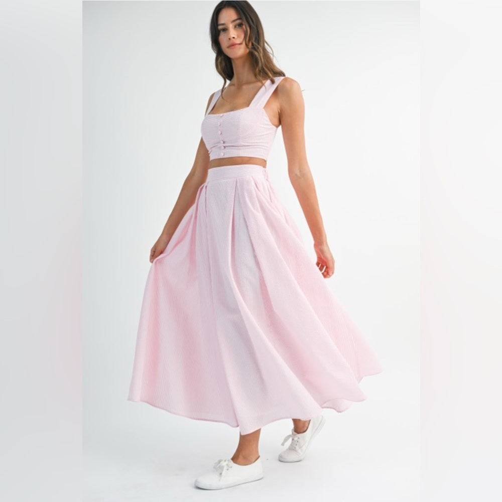 Elegant Pink Maxi Skirt Set