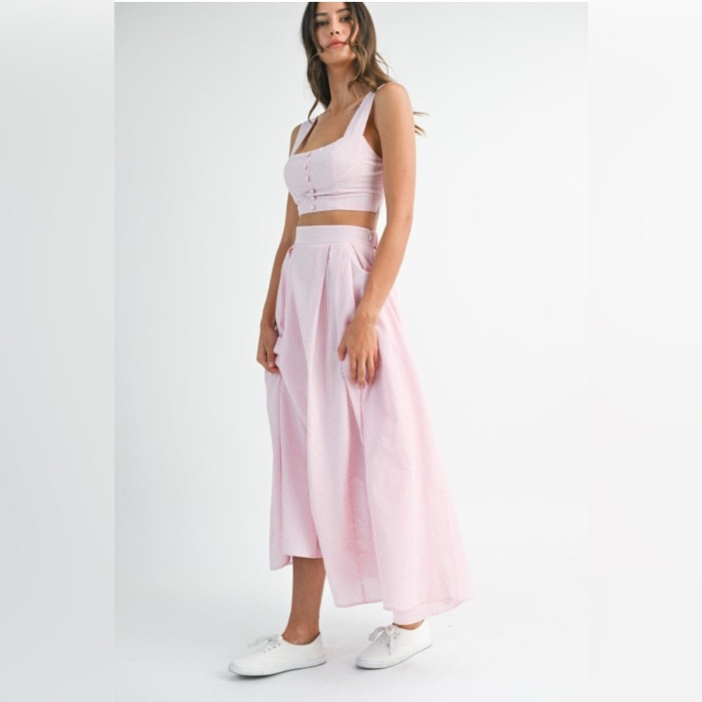 Elegant Pink Maxi Skirt Set