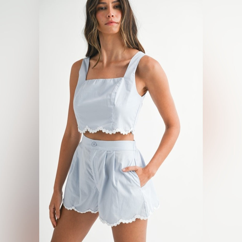 Light Blue Two-Piece Set with Lace Trim