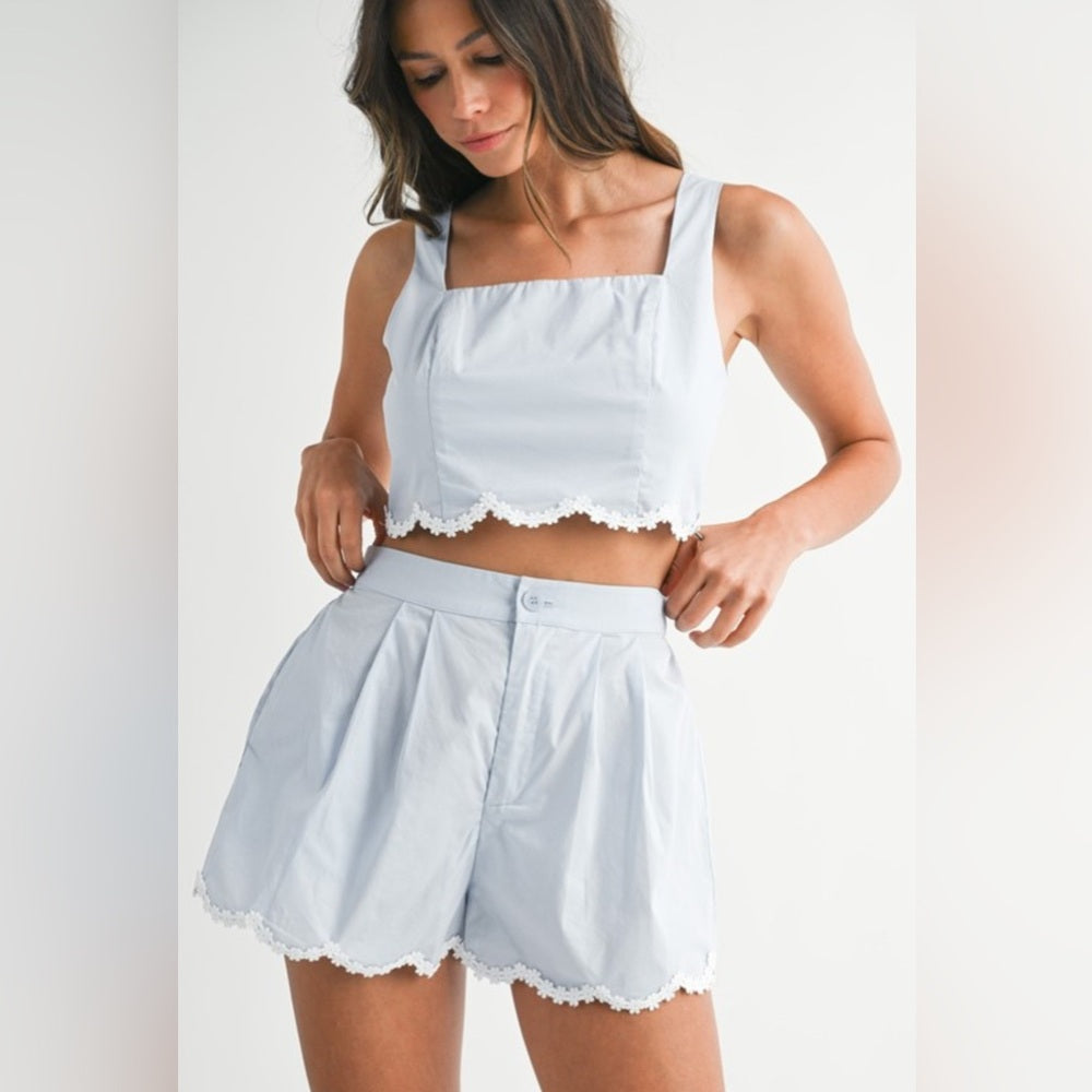 Light Blue Two-Piece Set with Lace Trim