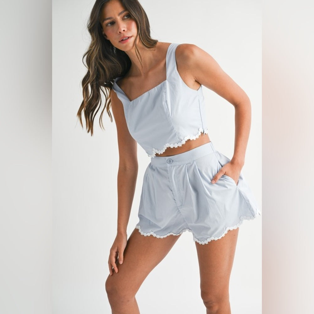 Light Blue Two-Piece Set with Lace Trim