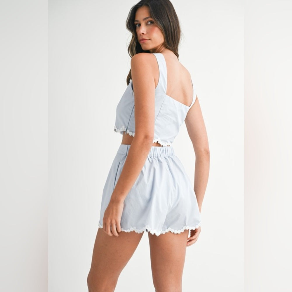 Light Blue Two-Piece Set with Lace Trim