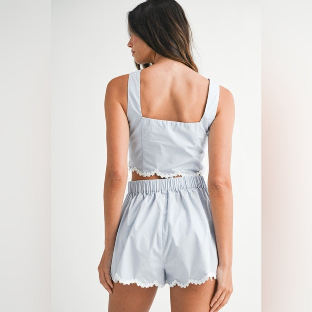Light Blue Two-Piece Set with Lace Trim