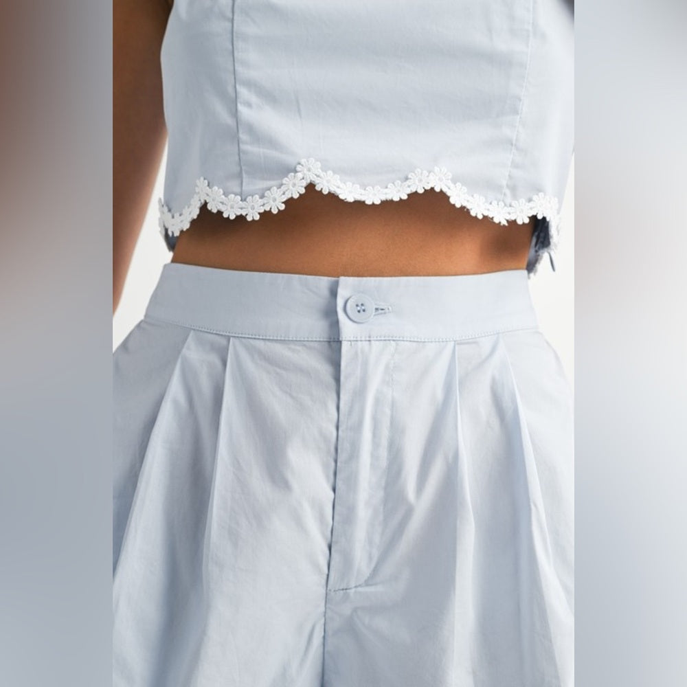 Light Blue Two-Piece Set with Lace Trim