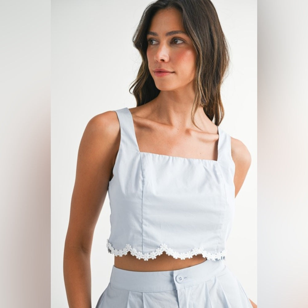 Light Blue Two-Piece Set with Lace Trim