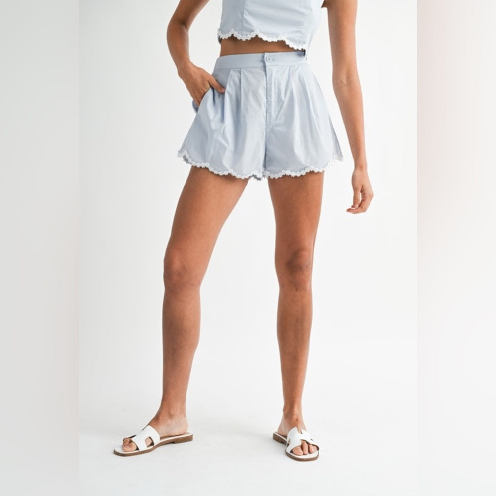 Light Blue Two-Piece Set with Lace Trim
