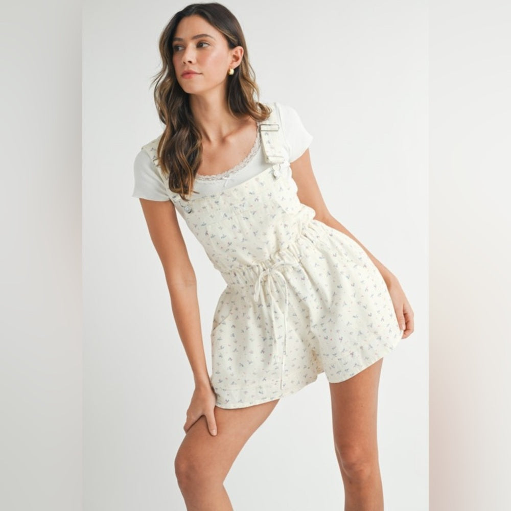 Whitney Cream Floral Overall Romper