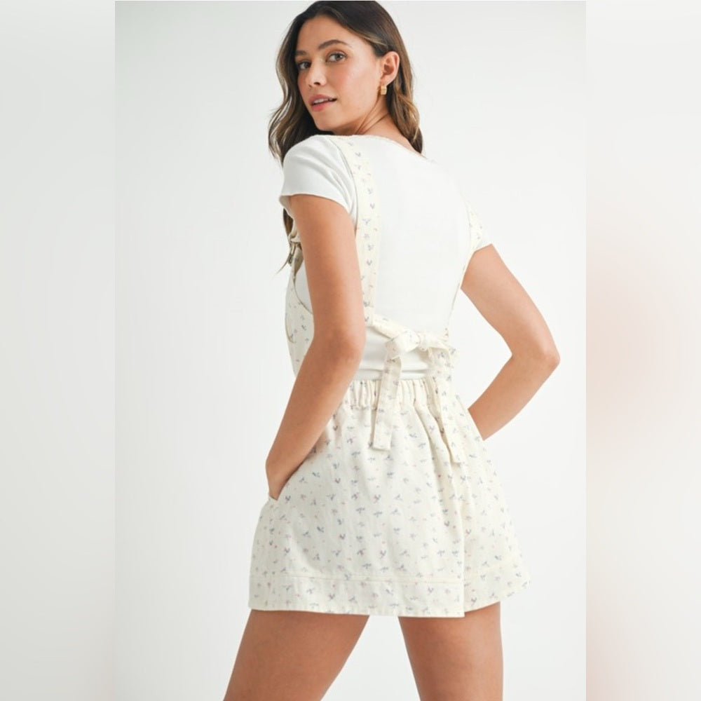 Whitney Cream Floral Overall Romper