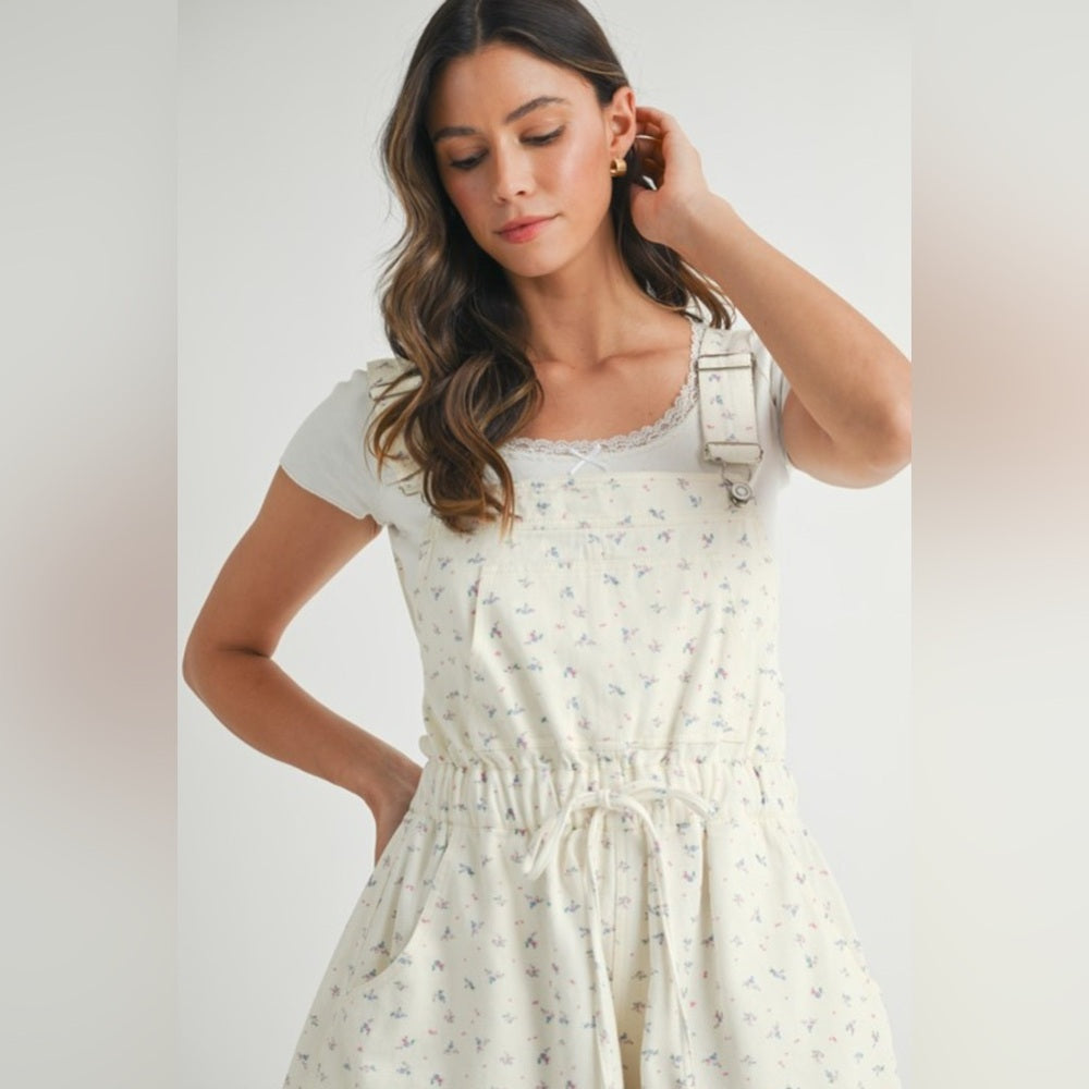 Whitney Cream Floral Overall Romper