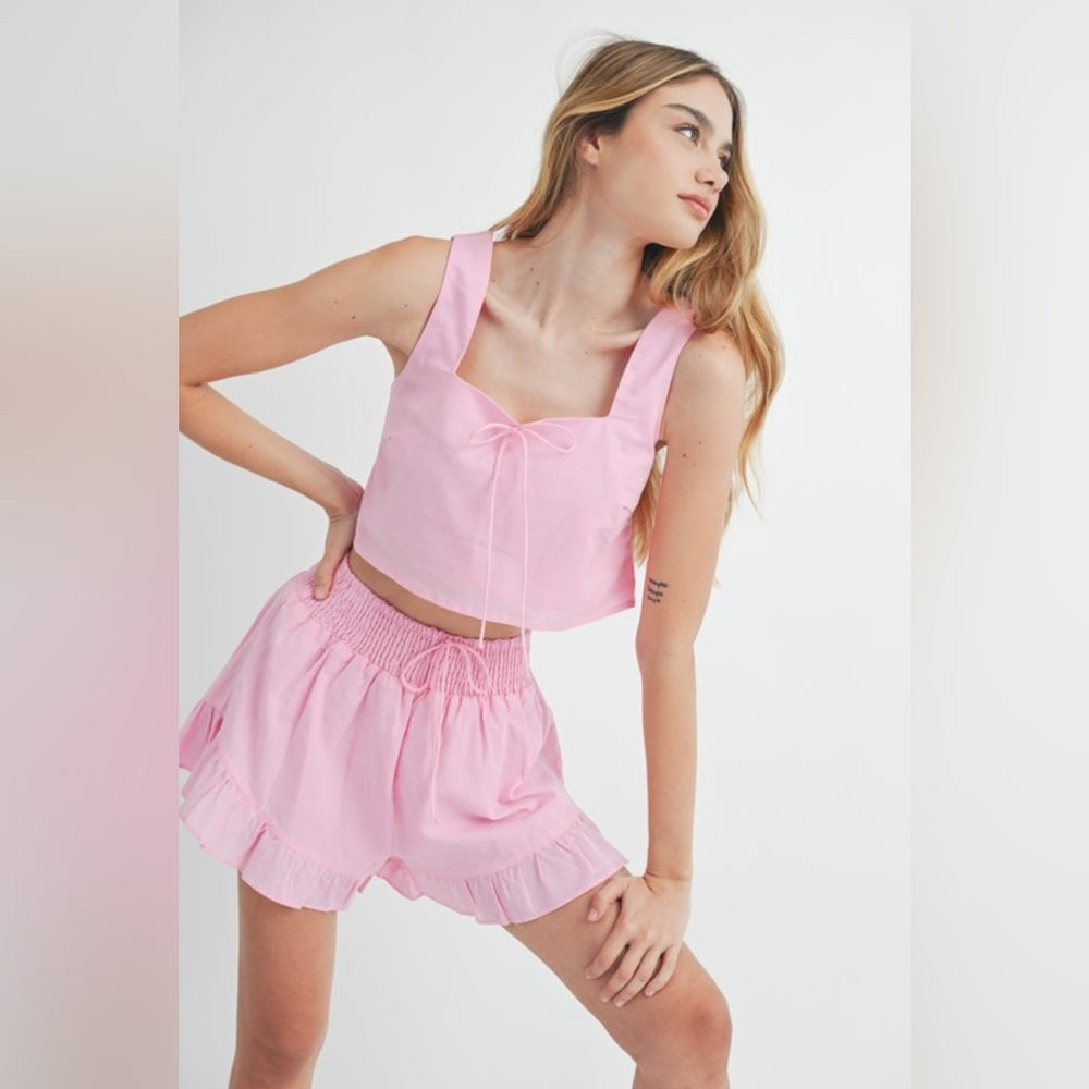 Pink Sleeveless Top and Ruffle Shorts Set