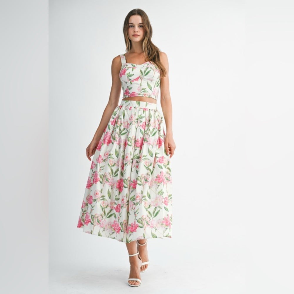 Floral Pink and White Skirt Set