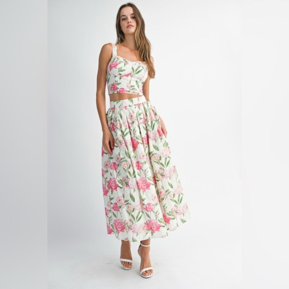Floral Pink and White Skirt Set