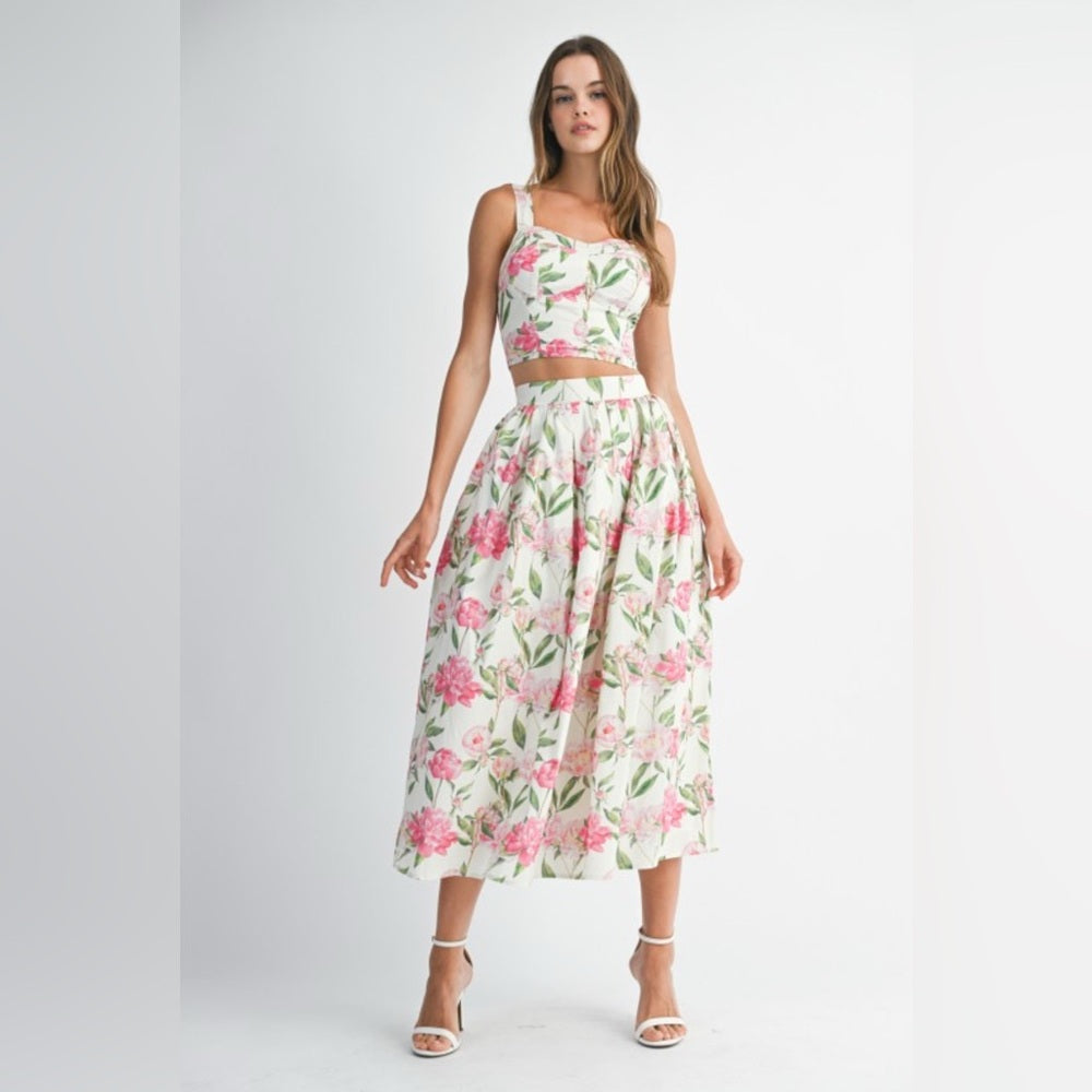 Floral Pink and White Skirt Set
