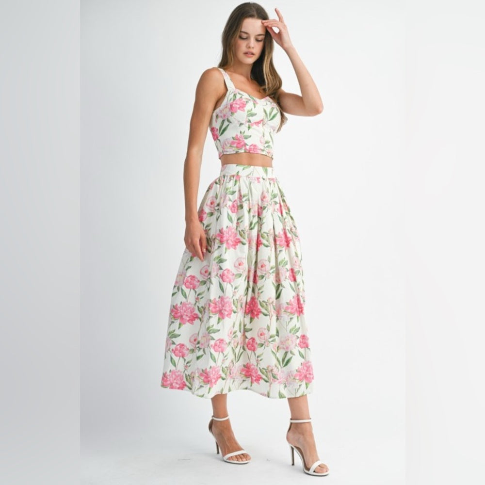 Floral Pink and White Skirt Set