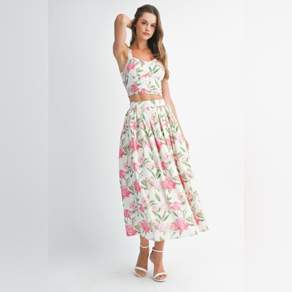 Floral Pink and White Skirt Set