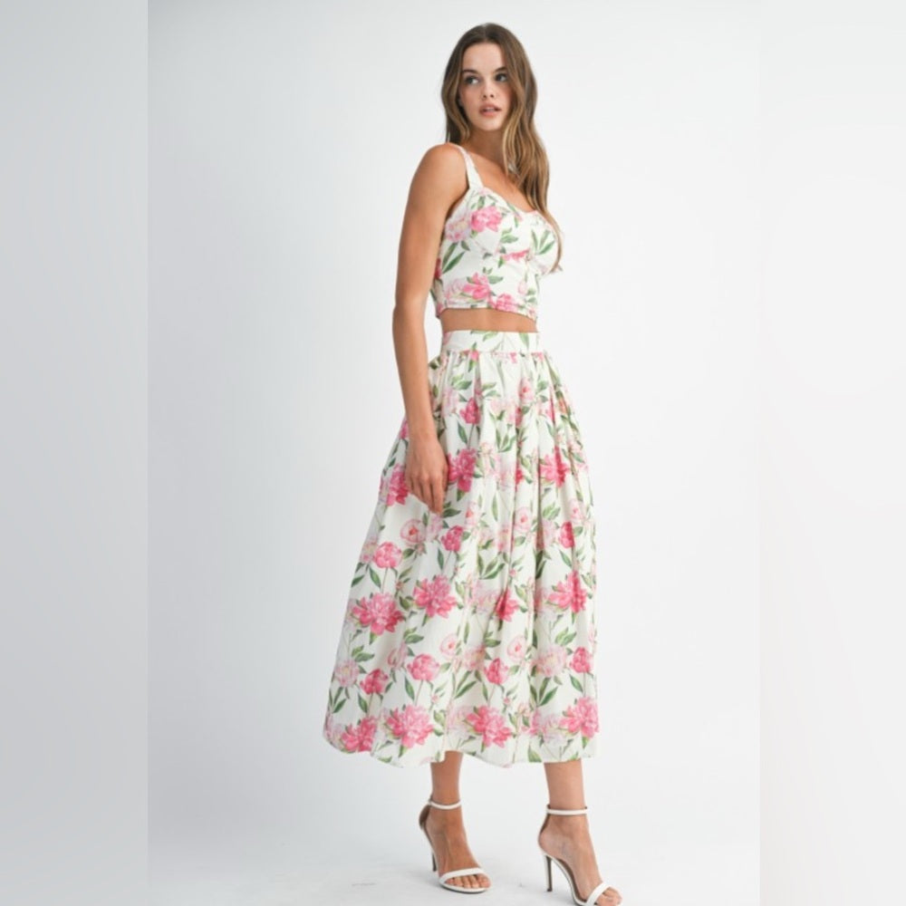 Floral Pink and White Skirt Set