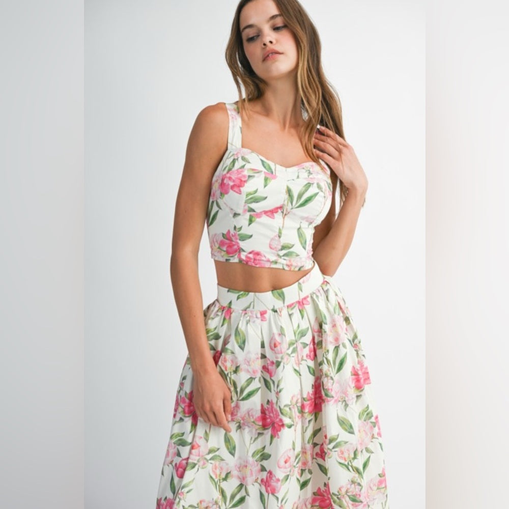 Floral Pink and White Skirt Set