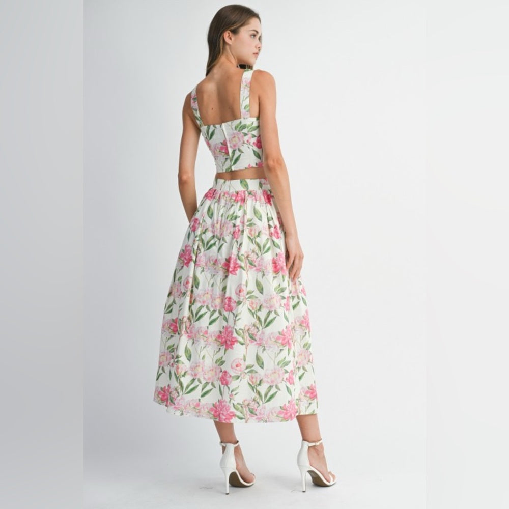 Floral Pink and White Skirt Set