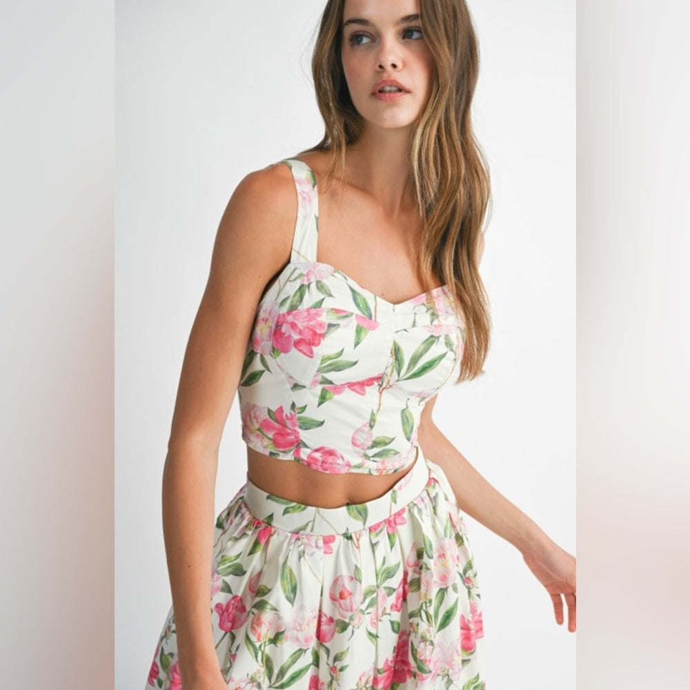 Floral Pink and White Skirt Set