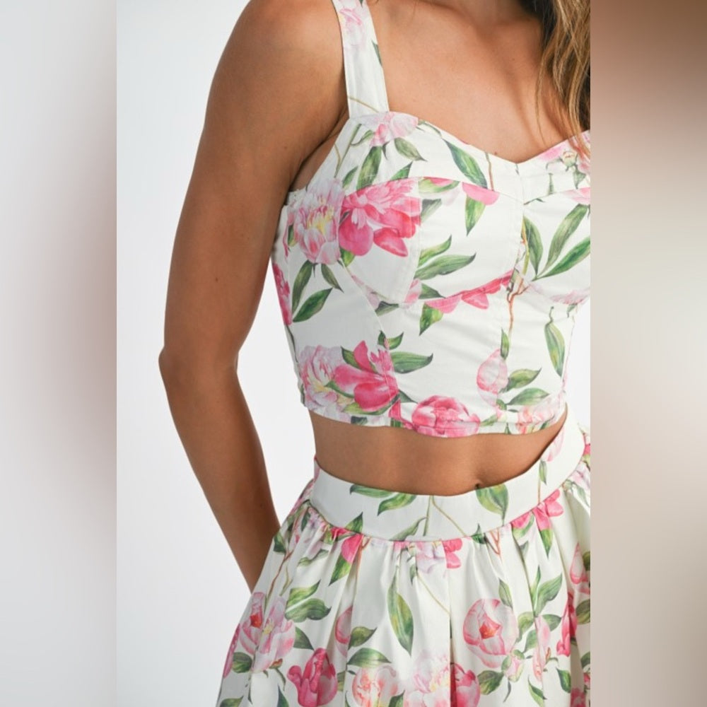 Floral Pink and White Skirt Set