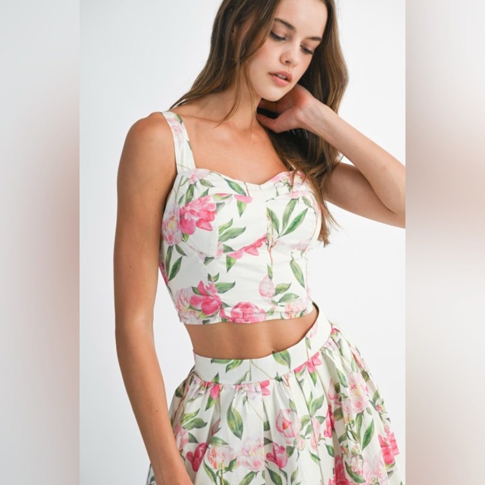Floral Pink and White Skirt Set