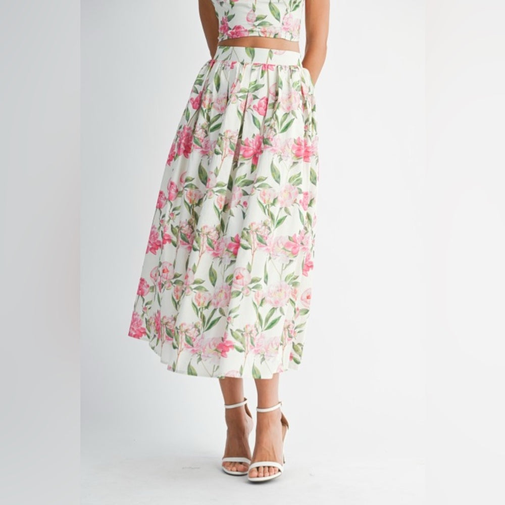 Floral Pink and White Skirt Set